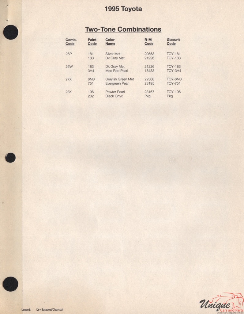 1995 Toyota Paint Charts RM 3